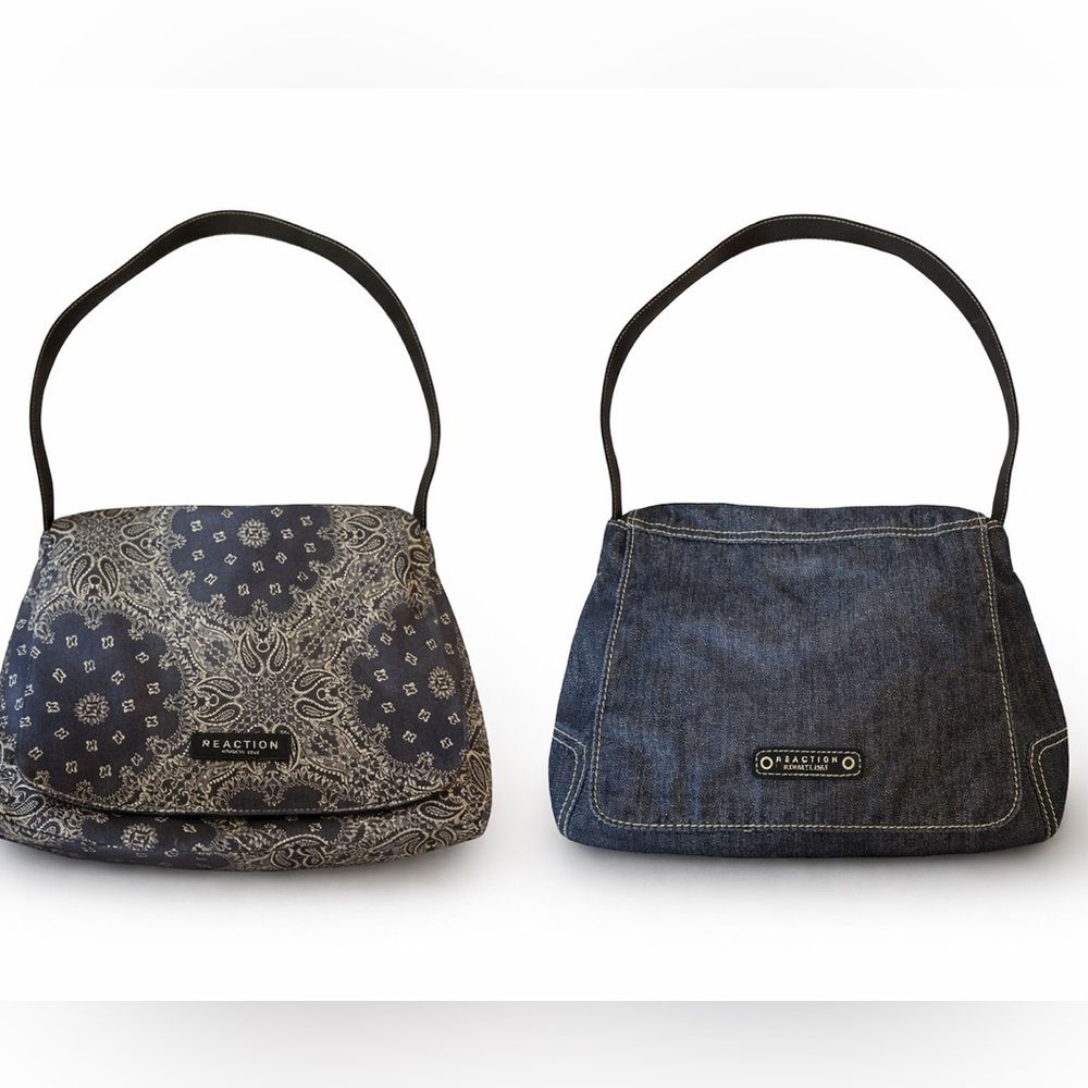 Kenneth Cole Reaction Reversible Denim Bandana Shoulder Bag Y2K
